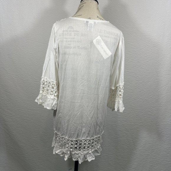 White Crochet neckline hem and sleeve insets BoHo Shabby Chic Tunic - Picture 5 of 7